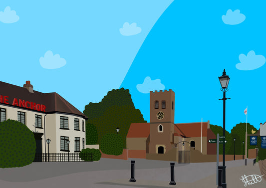Shepperton, Old Church Square including The Anchor and The Kings Head - Digital Primt