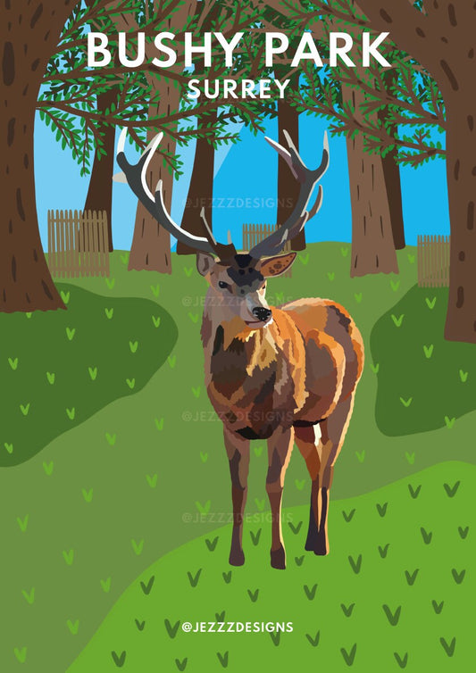 Bushy Park, Surrey/London - Digital Art Print - Deer in the trees