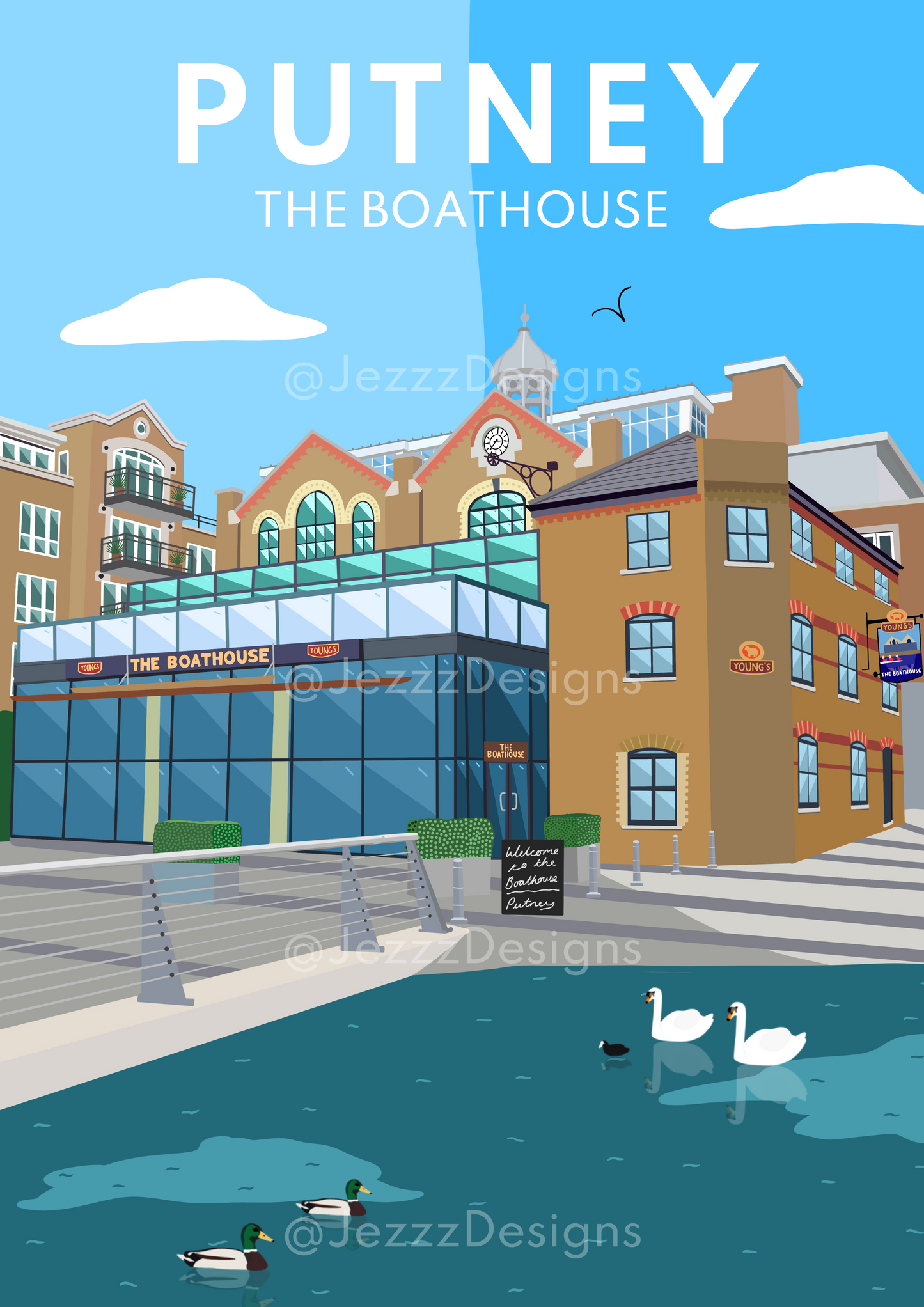 Putney, The Boathouse - Digital Art Print