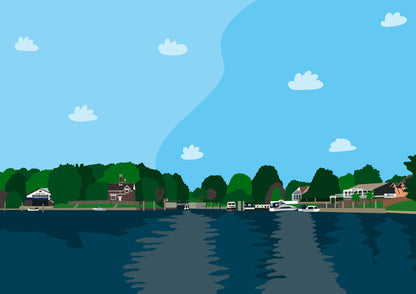 River Thames View from Weybridge of Shepperton - Digital Art Print