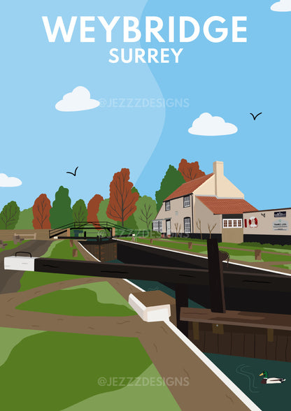 Weybridge, Thames Lock - Digital Art Print