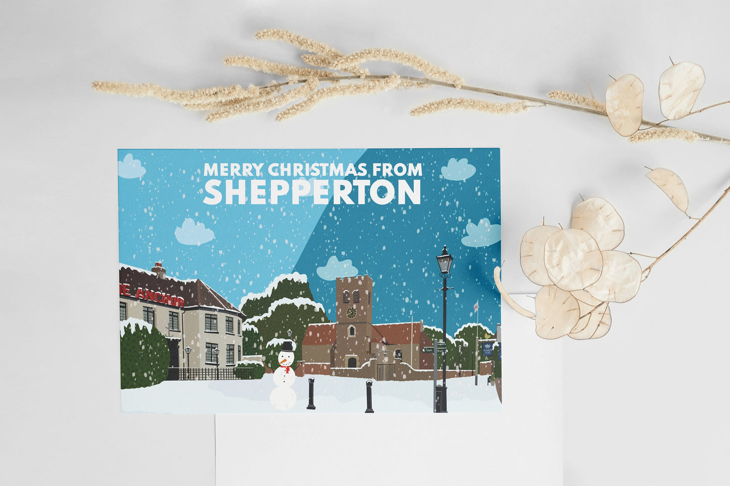 Christmas in Shepperton, Surrey, Middlesex - Christmas Cards (The Ferry, The Lock, The Church & Church Square)