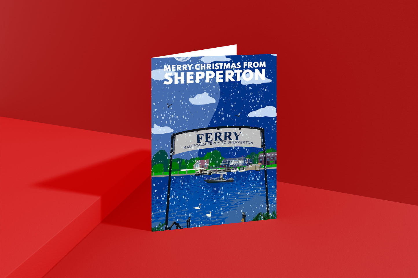 Christmas in Shepperton, Surrey, Middlesex - Christmas Cards (The Ferry, The Lock, The Church & Church Square)