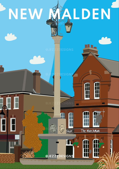 New Malden, Surrey - Graphic Art Print